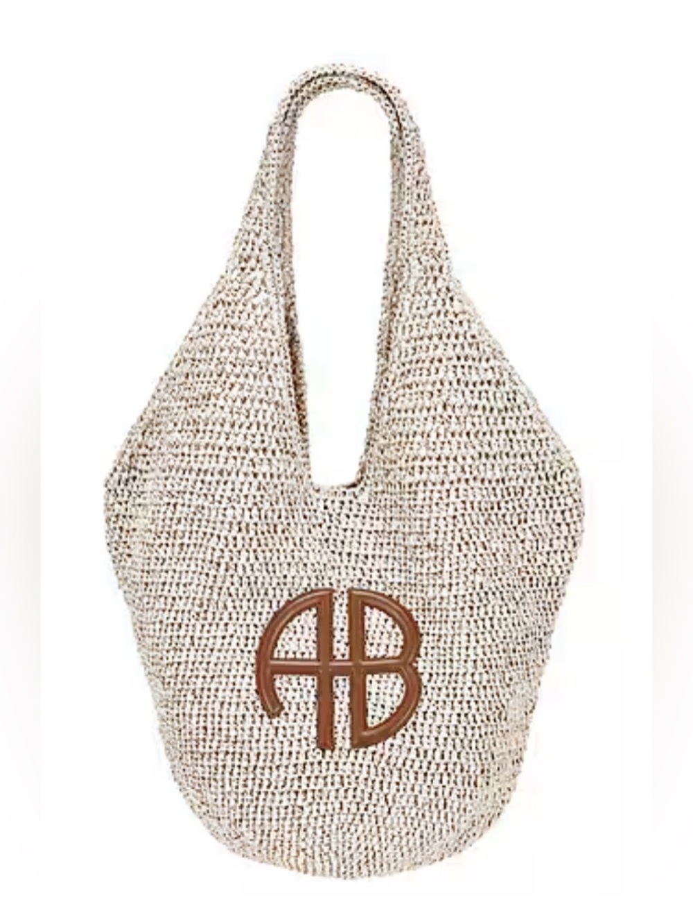 Anine Bing Large Leah Hobo in Natural & Cognac Straw NWOT